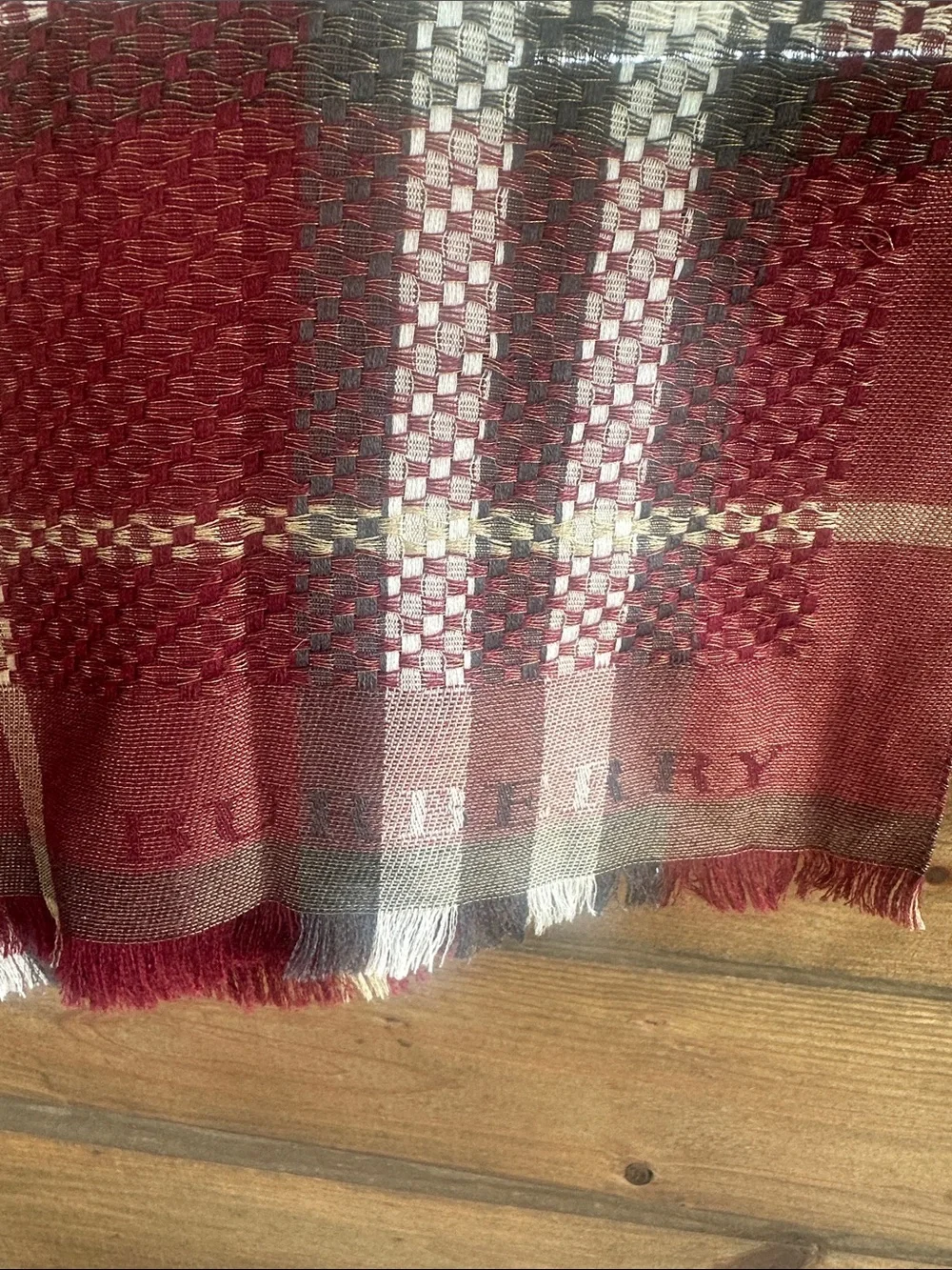 Burberry cashmere silk large  blanket scarf burgundy cream grey plaid